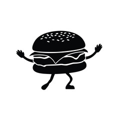 Happy hamburger character walking fast food icon