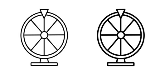 Minimalist fortune wheel icon isolated on transparent background, vector outline illustration for luck, chance games and contests