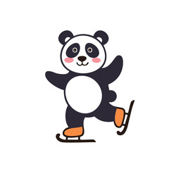 Adorable panda ice skating winter fun cartoon character