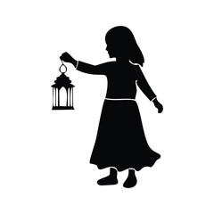 Young girl silhouette holding lantern light