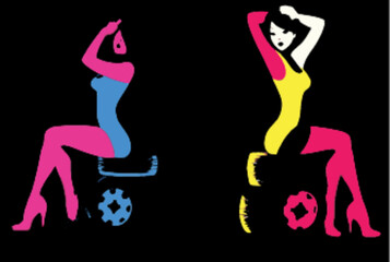 Colorful Retro Style Female Figures in Creative Illustration Art