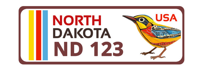 The North Dakota USA license plate has a bird inside it.