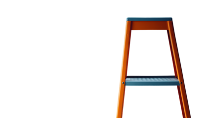 A vibrant orange stepladder, slightly angled, stands against a stark black background; simple, functional design