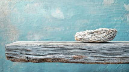 minimalistic serene and simple stillife from the sea on an old wooden table from driftwood