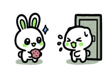 Cute Bunny and Character Sharing Cookie Cartoon Illustration