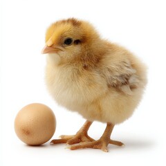 Obraz premium Adorable fluffy chick beside a speckled egg.
