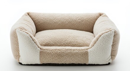 Beige and white plush dog bed