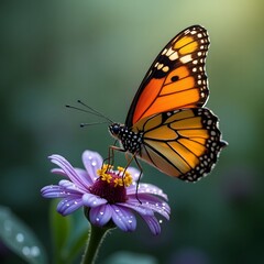 Fototapeta premium Flying butterfly on an flower