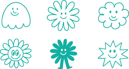 Funny pets, dogs and cats, vector illustration in trendy flat simple linear style, funny mascot and cartoon character, friendly stickers and badges for advertising, social media