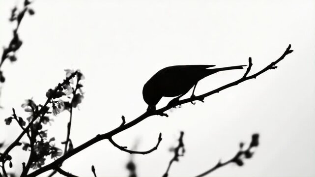silhouette of bird perched on tree branchsilhouette of bird perched on tree branch.