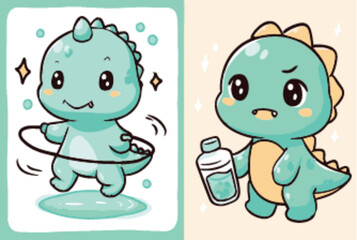 Cute Dinosaur Illustrations in Vector Art Style for Kids' Designs