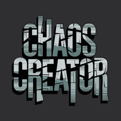 Chaos Creator Graphic Design Textured Abstract Art Print Modern Stylish Typography Design Element Unique Bold Letters Distressed Glitch Effect Background Image type font grey blue 