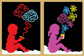 Colorful Illustration of Children Imagining Winter and Warmth