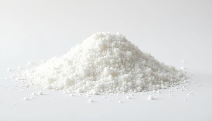 Pile of white granulated sugar on white background, candy, pure, sparkling