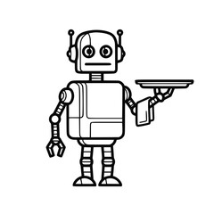 Fototapeta premium Retro robot waiter, in black and white, for restaurant menus