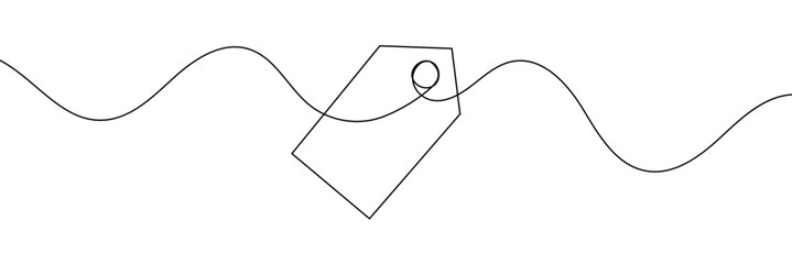 Obraz premium One continuous line drawing of paper tea bag, continuous line drawing of paper tea bag, Discount tag icon line continuous drawing vector. One line price tag icon vector background
