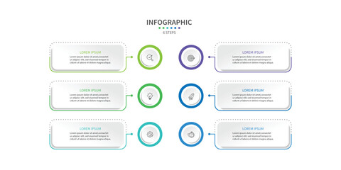 Business infographic template. 6 Step timeline journey. Process diagram, Infographic elements vector illustration.