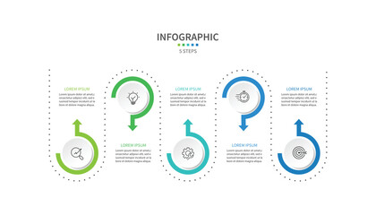 Business infographic template. 5 Step timeline journey. Process diagram, Infographic elements vector illustration.