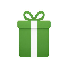 Green gift box with white ribbon and bow, symbolizing celebration and surprise. simple design conveys festive and joyful mood, perfect for occasions like birthdays or holidays