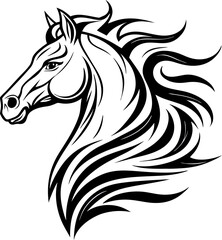 Elegant black and white horse head vector illustration for logo design and branding