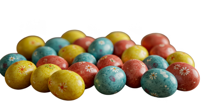 Photo of Colorful Decorated Easter Eggs with Daisy Floral Patterns