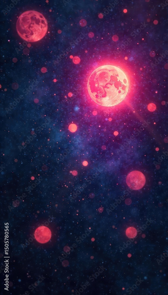 Poster mysterious glowing circles illuminate a dark, abstract background, creating a mesmerizing and ethere