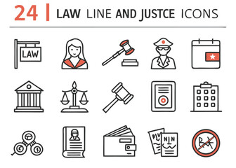 Law and Justice Line Icons – Legal Symbols and Judiciary Concepts