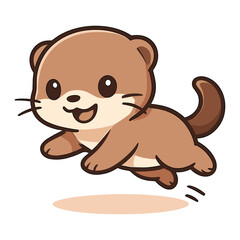 Weasel Cartoon Mascot Cute Beaver Ferret Jumping Illustrations