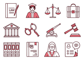 Law and Justice Line Icons – Legal Symbols and Judiciary Concepts