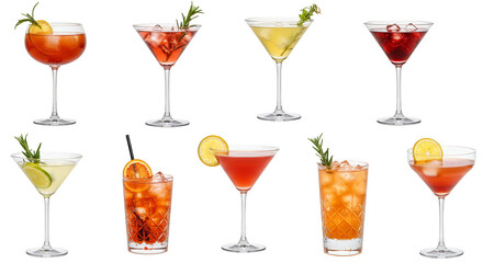 Photo of Diverse Cocktails in Elegant Glasses Isolated on Black Background