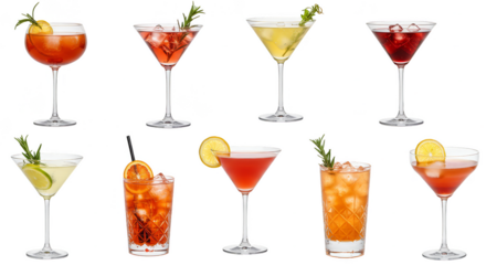 Photo of Diverse Cocktails in Elegant Glasses Isolated on Black Background
