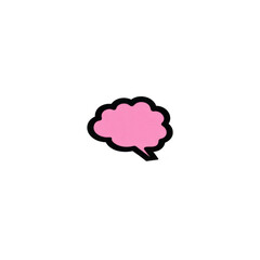 Pink speech bubble with black outline is centered on plain background, conveying sense of communication and expression