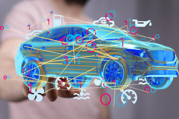 Innovative automotive technology.  Digital car diagnostics, maintenance, and data visualization.