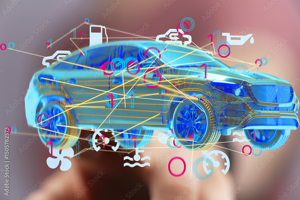 Poster innovative digital car maintenance. real-time diagnostics and alerts for optimal vehicle performance