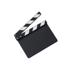 Fototapeta premium Black and white film clapperboard is shown, typically used in movie production to mark scenes and takes. clapperboard has hinged arm that creates clapping sound when closed