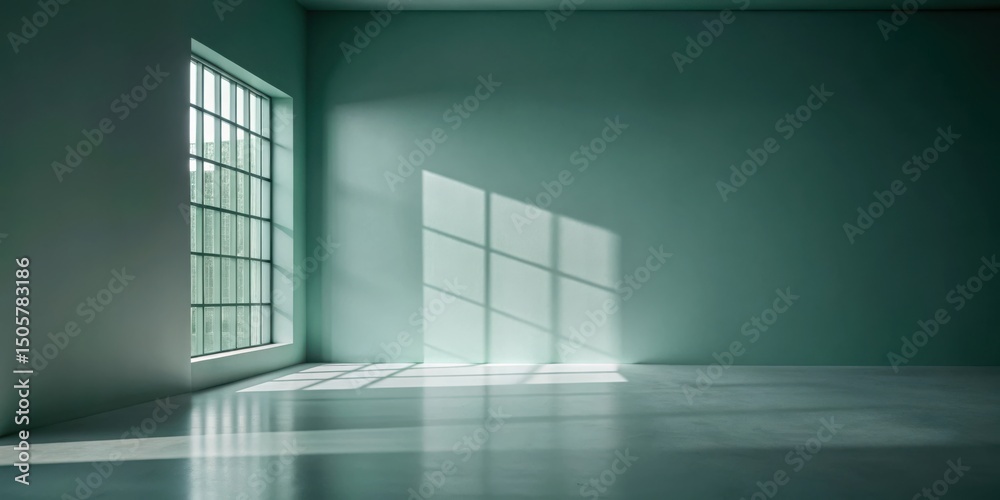 Aufkleber a minimalist interior with a large window casting square shadows on the pale green wall and floor