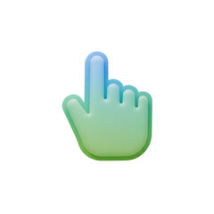 Obraz premium A vibrant, 3D-rendered hand symbol with a pointing index finger, rendered in smooth, gradient colors of green and blue, designed for modern user interface applications and digital interactions.