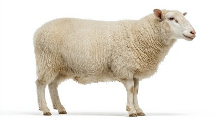 Cream-colored sheep standing against a white background.
