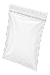 Clear plastic zip lock bag with sealed edge on transparent background.