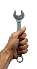 Photo of Hand Holding a Chrome Wrench Isolated on a Black Background