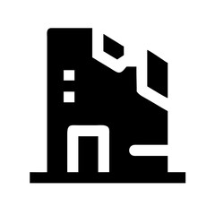 Icon of a damaged building to signify destruction or disrepair