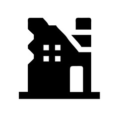 Icon of a damaged building to signify destruction or disrepair