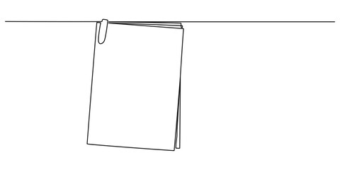 Continuous one line drawing of empty note paper with paperclip. To do note paper in single line draw illustration. Editable stroke, Paper note with clip in flat style. Note paper pieces pro vector.