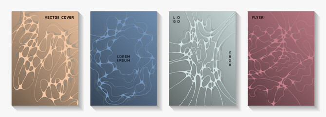 Chic dj party flyers. Mobile waves ripple backgrounds. Tracery title page vector templates. Disco party posters and banners fluid wavy graphic design.