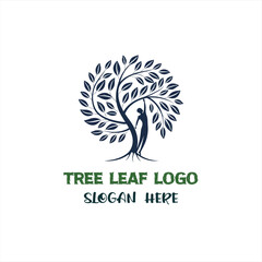 Tree Leaf Human Logo Design on White Background