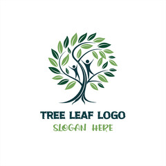 Tree Leaf Human Logo Design on White Background
