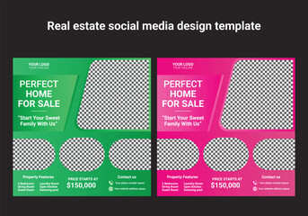 Modern real estate home sale social media post template bundle design and square advertising web banner template design