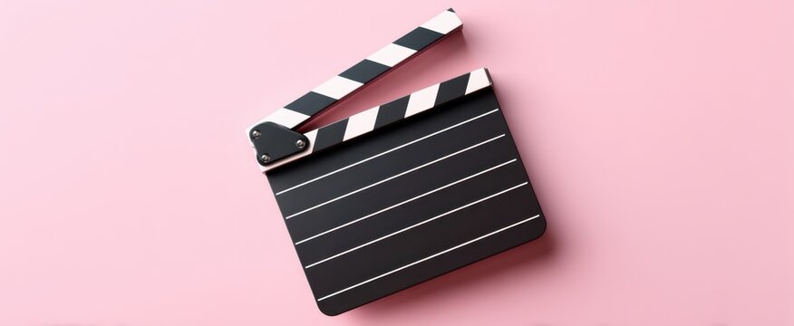 The classic clapperboard against a vibrant pink backdrop for filmmaking creativity