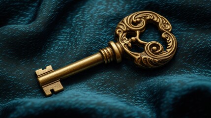 Antique Key on Teal Fabric