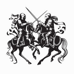 Knights on horseback fight Image vector isolated on white background.